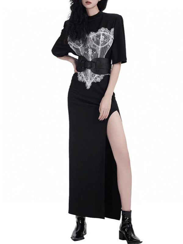 Calafia Lace Buckle Split Maxi Dress