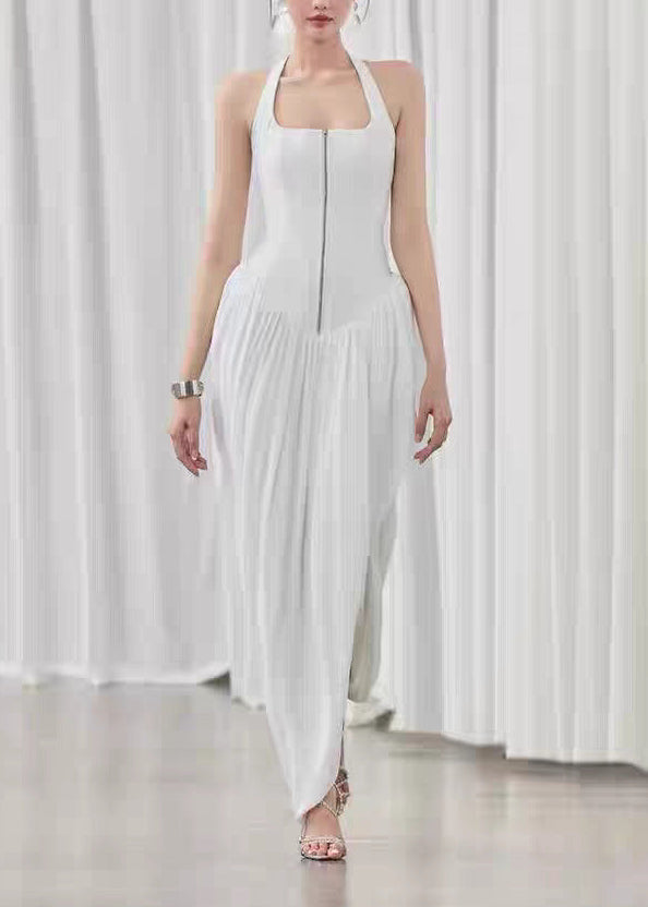 Eliodoro Halter Neck Asymmetric Ruch Maxi Dress