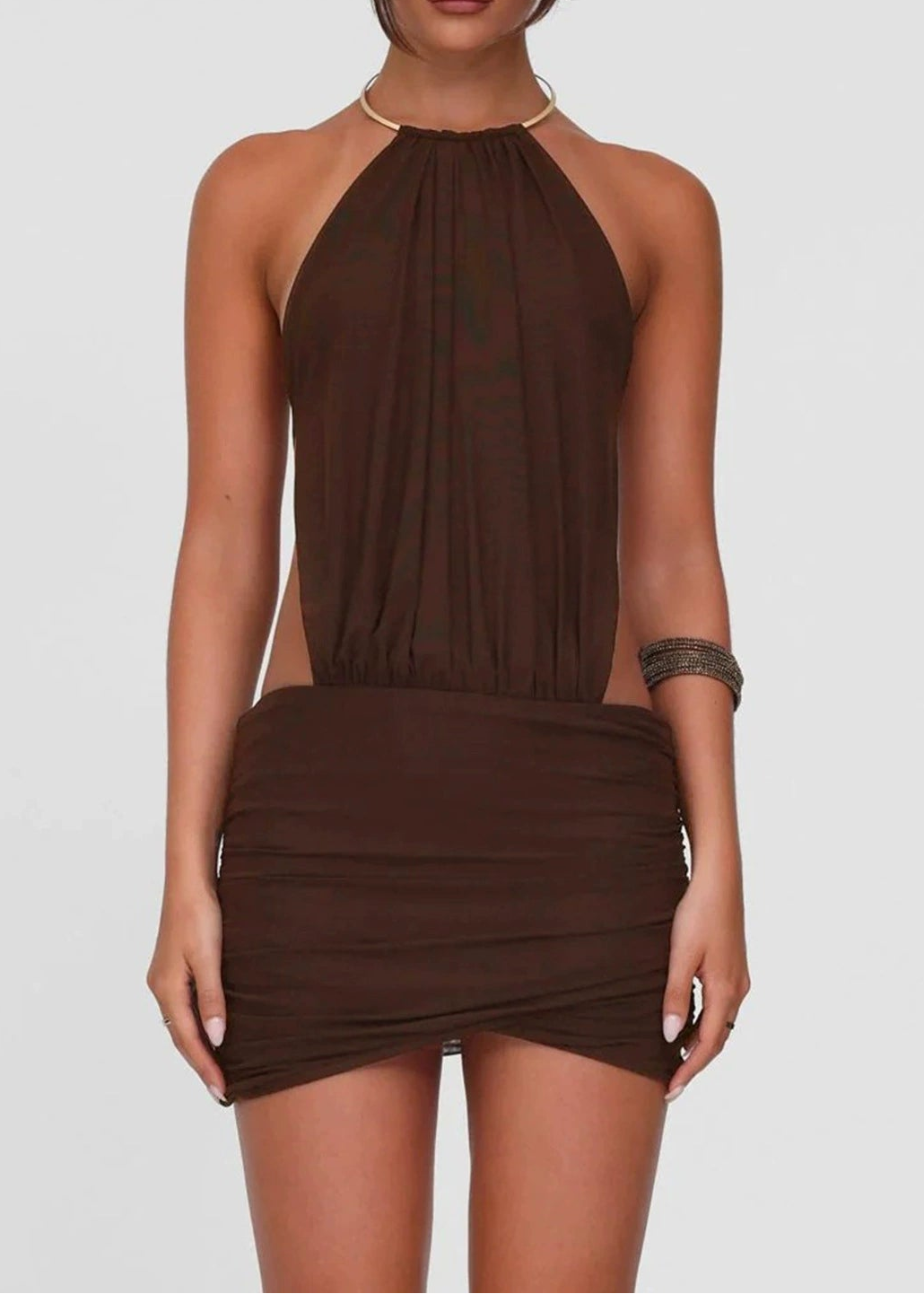 Chizuru Halter Neck Backless Ruch Mini Dress