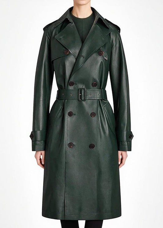 Drustan Double Breasted Leather Trench Coat