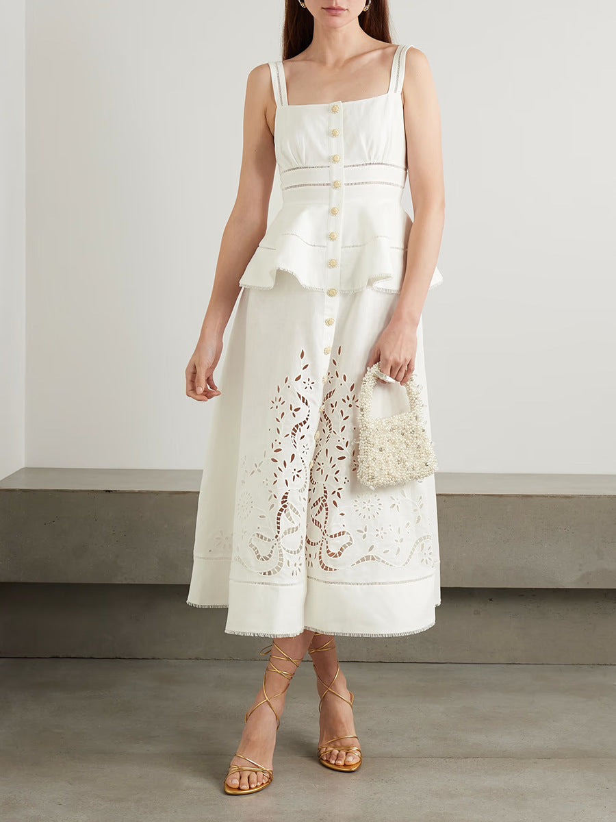 Eesa Cutout Ruffle Midi Dress