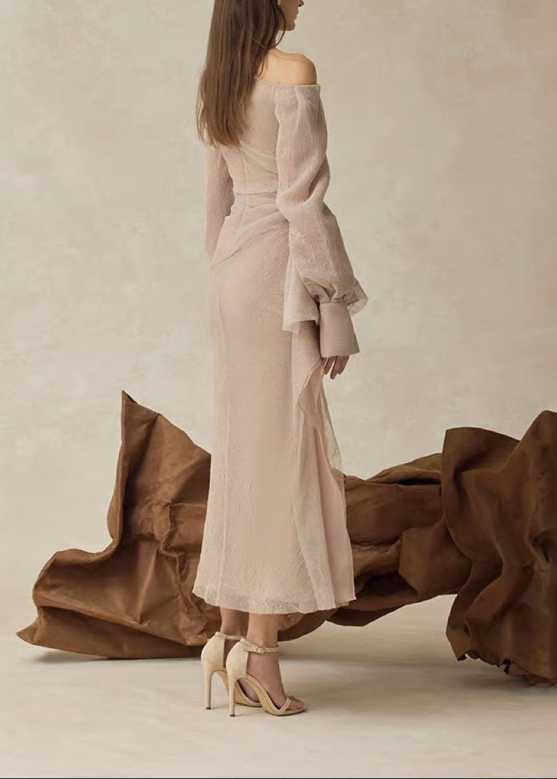 Claudette Asymmetric Ruch Maxi Dress