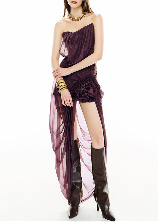 Fida Strapless Draped Flower Mini Dress