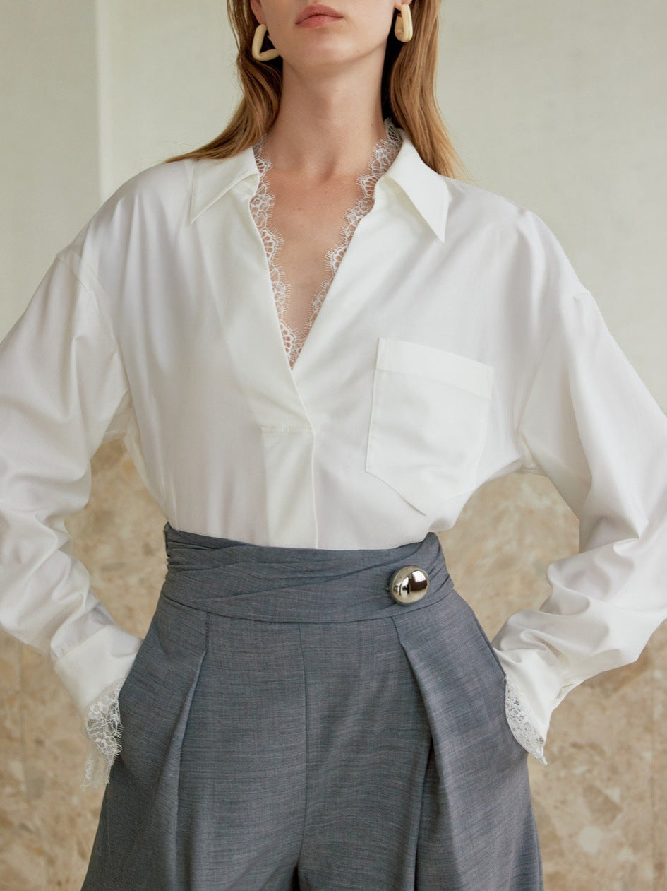 Dipak Lace V Neck Shirt