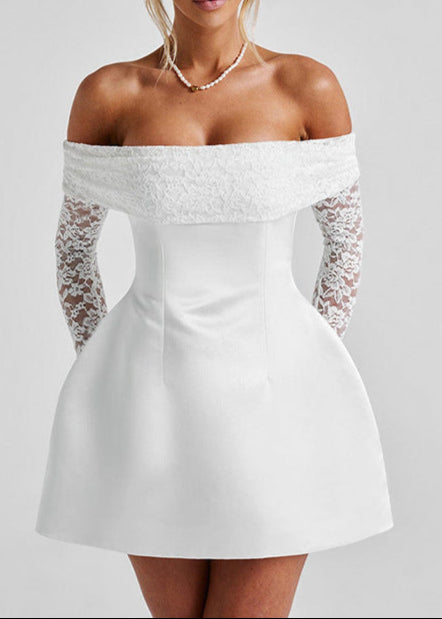 Ammar Off Shoulder Lace Ruch Mini Dress