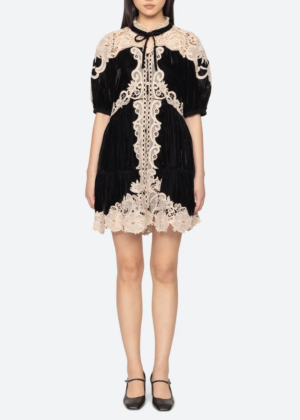 Emanuel Puff Sleeve Cochet Mini Dress