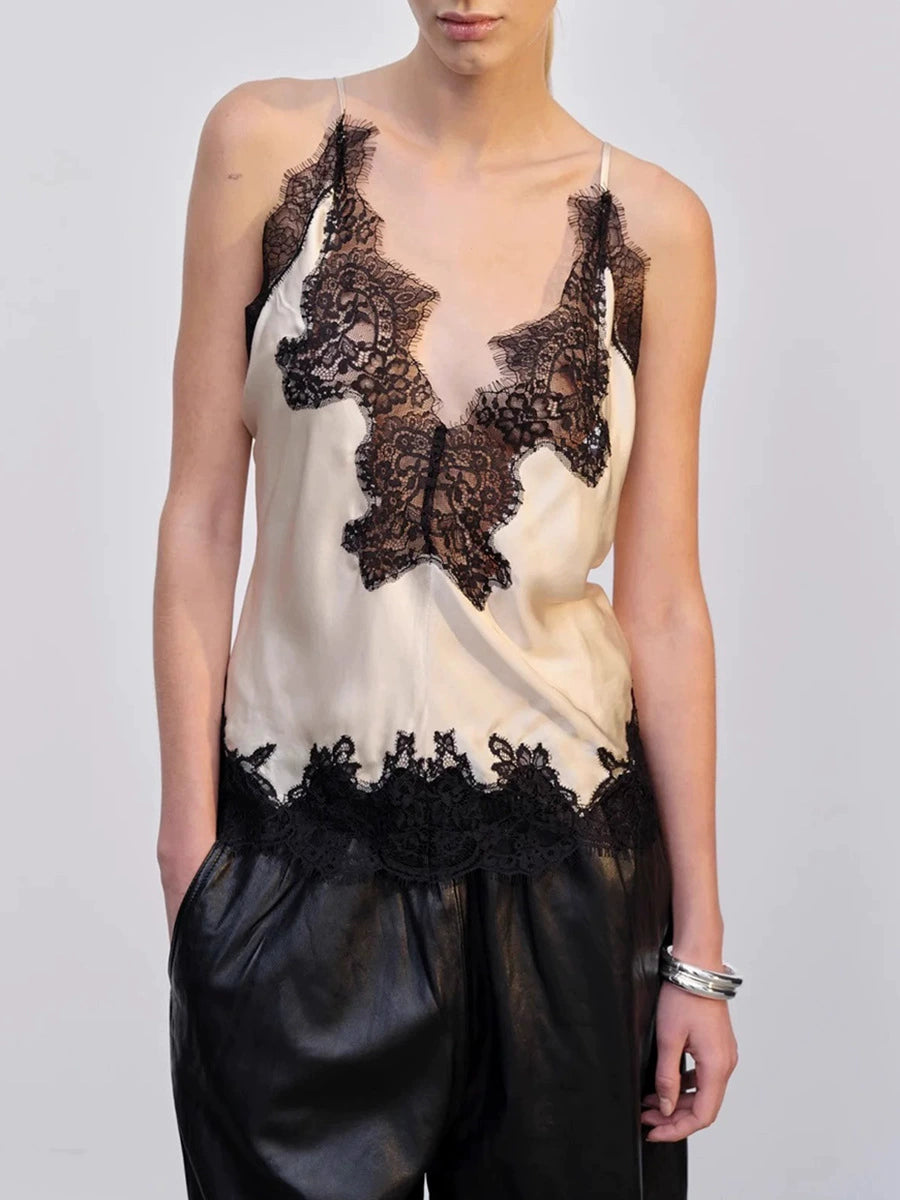 Bethan Lace Satin Top In Apricot