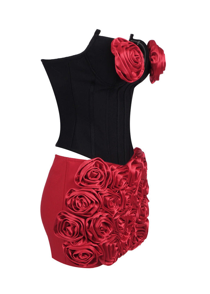 Anatoliy Strapless Corset Flower Skirt Set