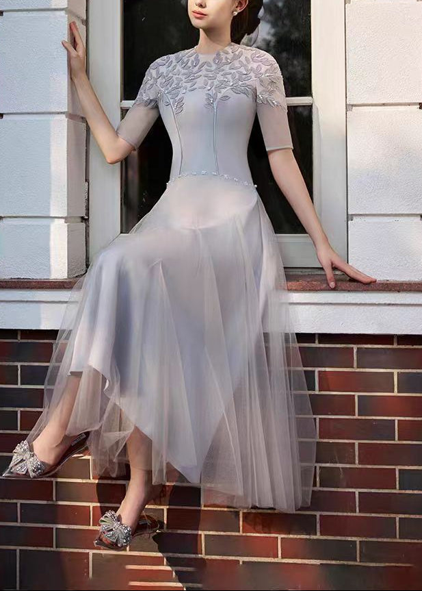 Edijs Embroidered Pearl Mesh Midi Dress