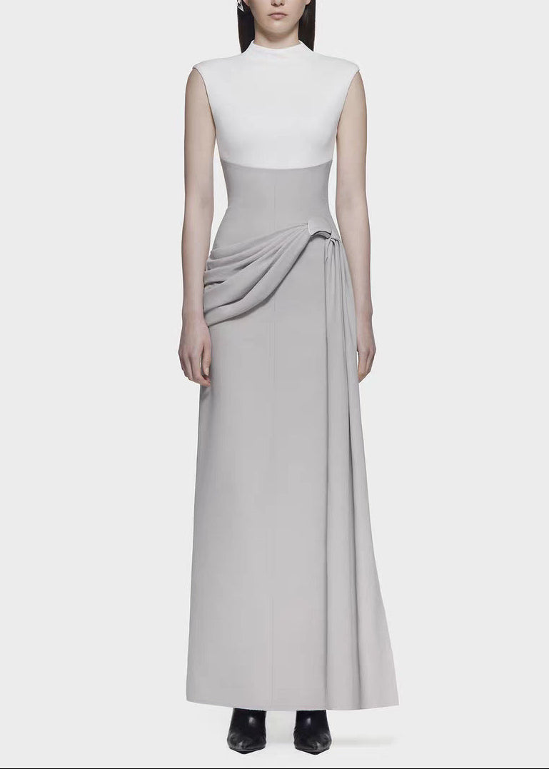 Elisey Sleeveless Colorblock Ruch Maxi Dress