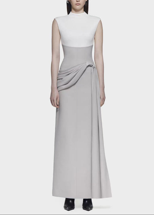 Elisey Sleeveless Colorblock Ruch Maxi Dress