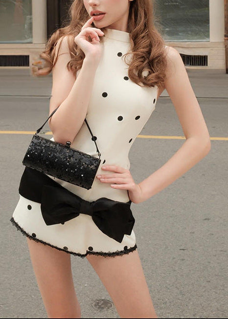 Faiz Sleeveless Dot Bow Mini Dress