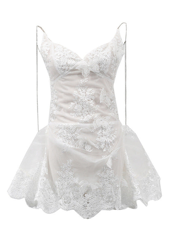Bjarte Mesh Lace Butterfly Mini Dress
