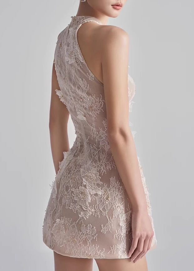 Gabrieli Flower Lace Mini Dress In Apricot