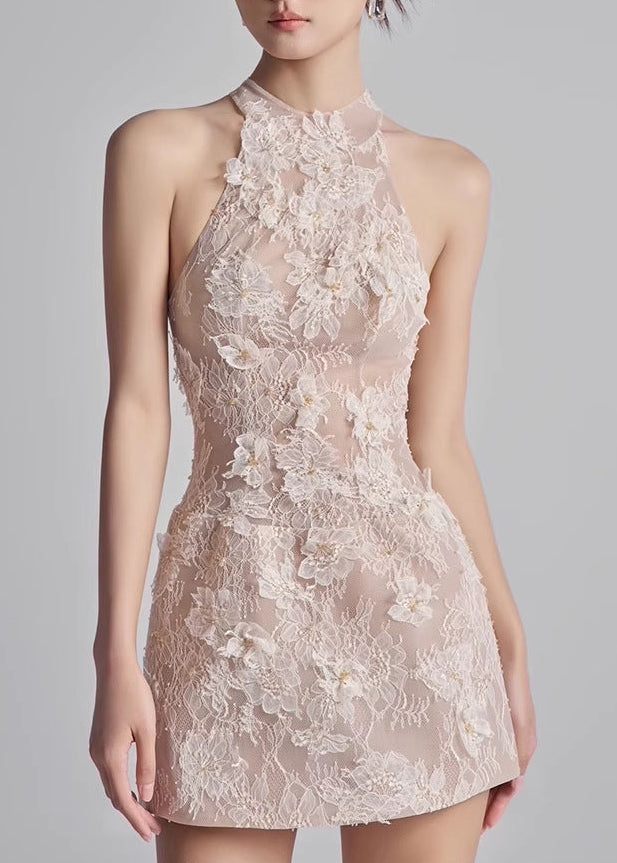 Gabrieli Flower Lace Mini Dress In Apricot