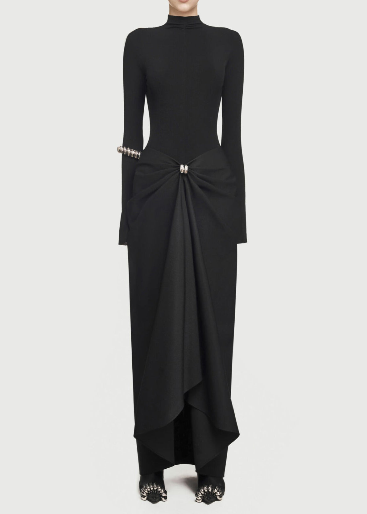 Ariane Bodycon Deconstruct Ruch Maxi Dress In Black