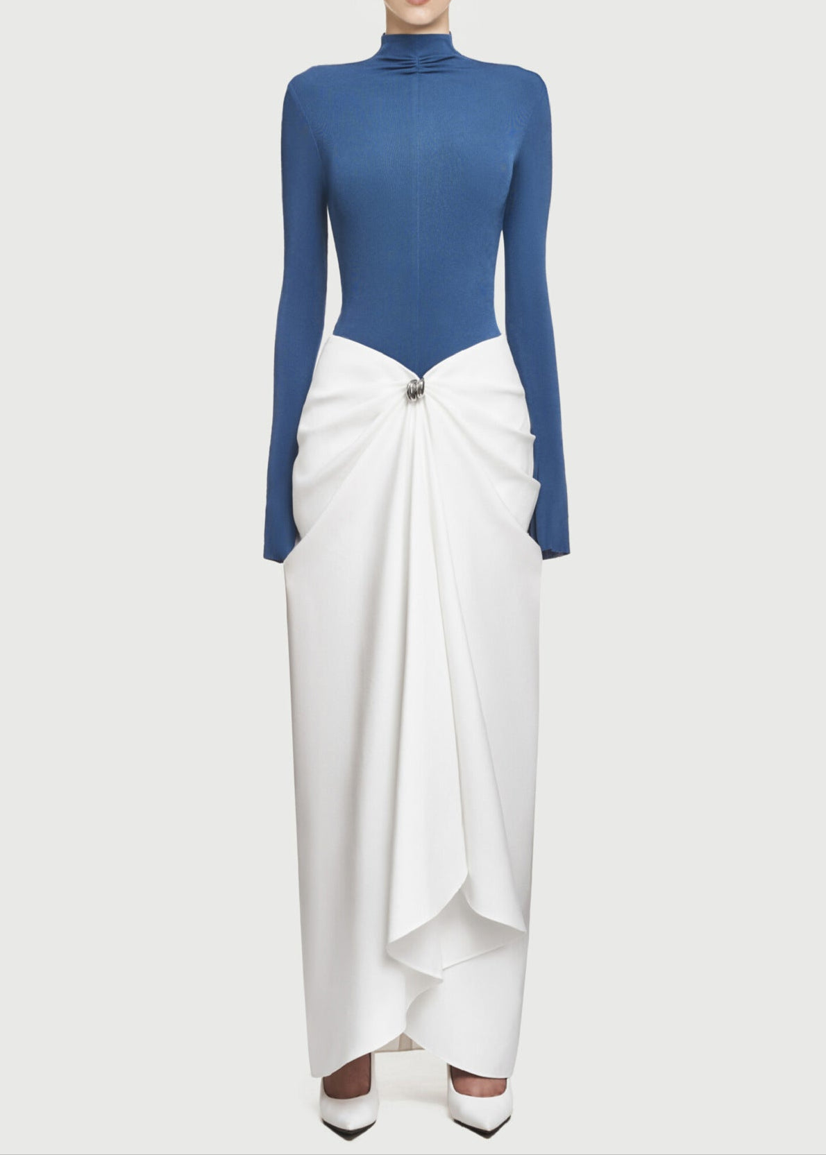 Ariane Bodycon Deconstruct Ruch Maxi Dress In Blue
