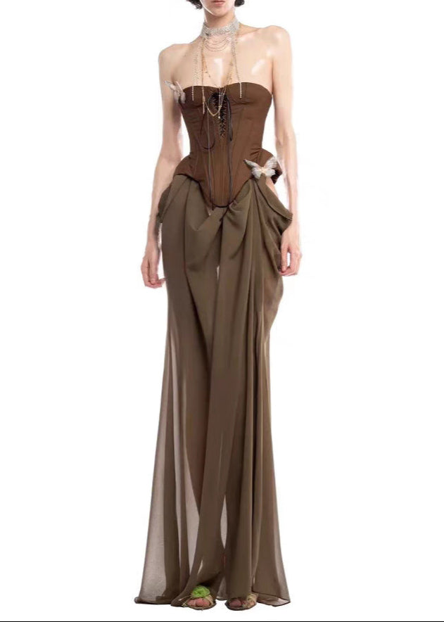 Ardalion Strapless Butterfly Lace Up Skirt Set