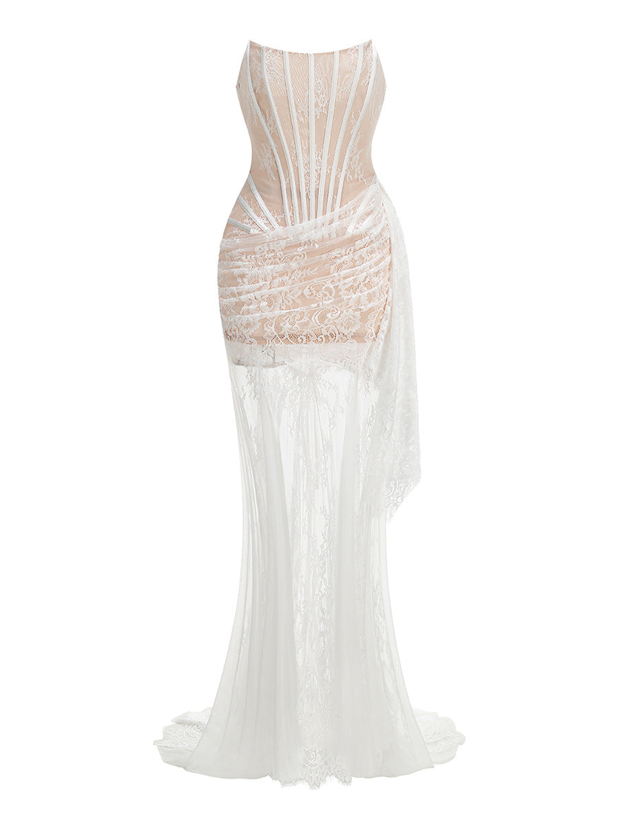 Arianwen Strapless Corset Lace Maxi Dress