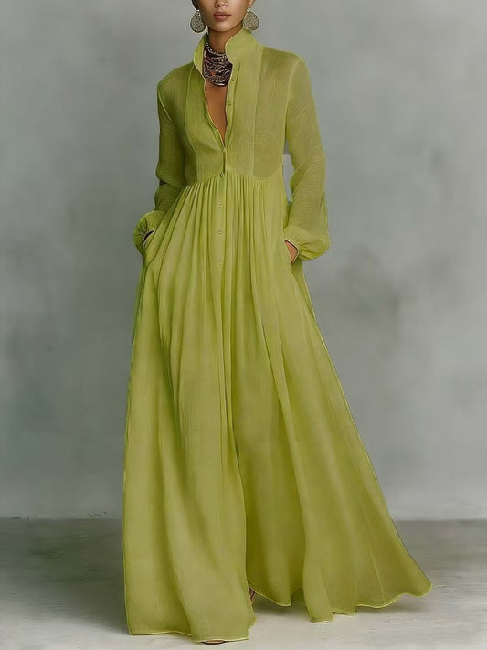 Flaithri Plunge Ruch Maxi Dress In Chartreuse