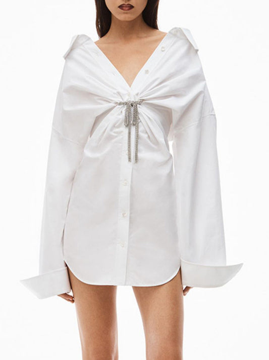 Josue Lapel Bow Mini Dress In White