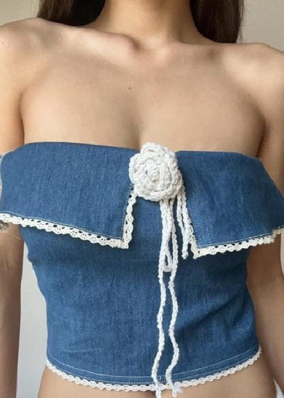 Senna Flower One Shoulder Denim Top