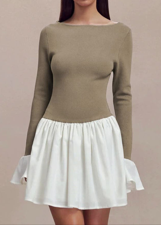 Adannaya Deconstruct Ruffle Bodycon Mini Dress In Brown