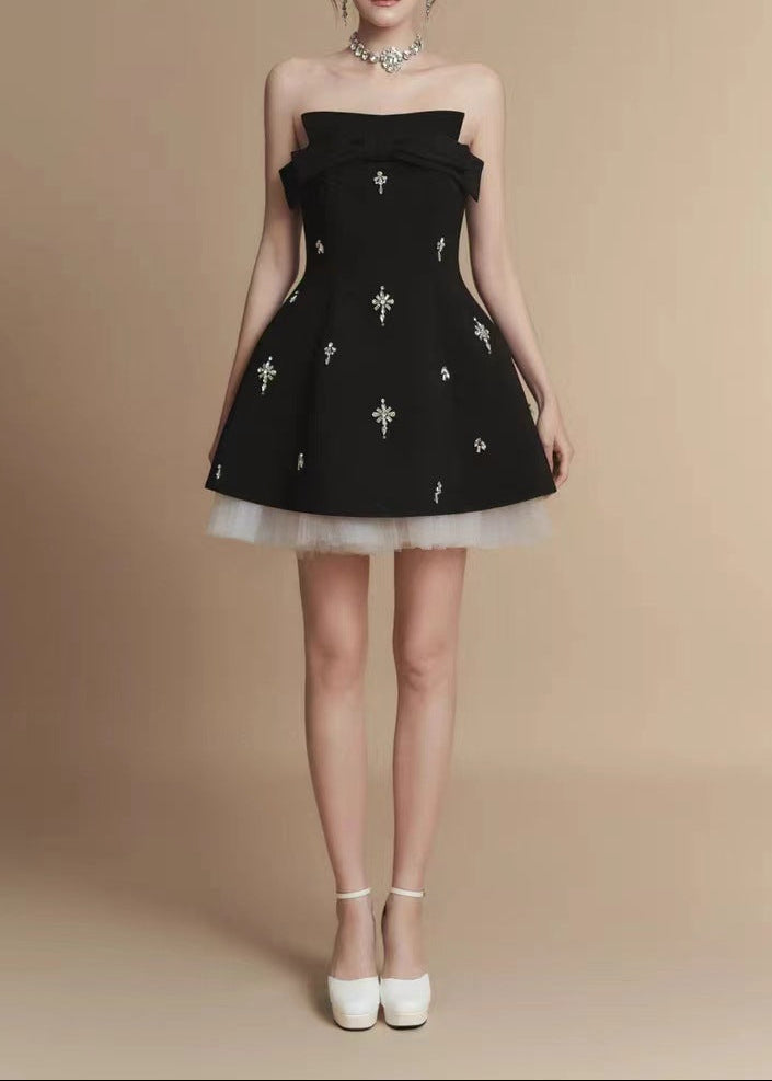 Brahim Crystal Bow Mesh Mini Dress