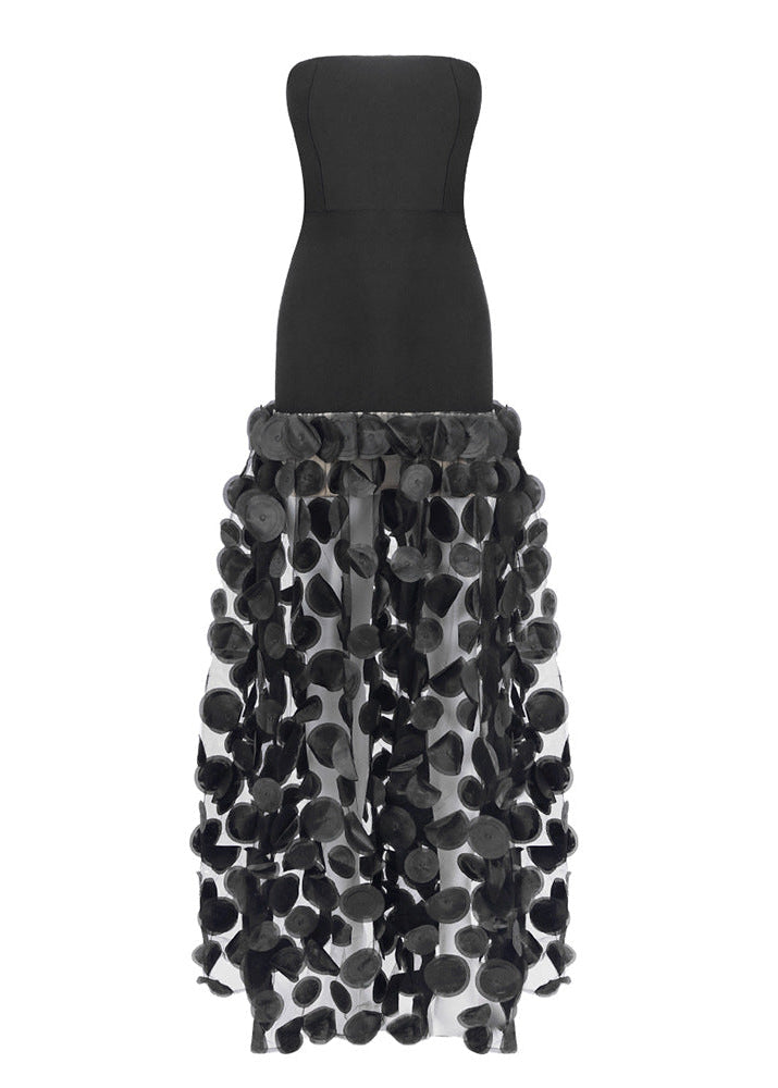 Boyan Dot Strapless Maxi Dress In Black