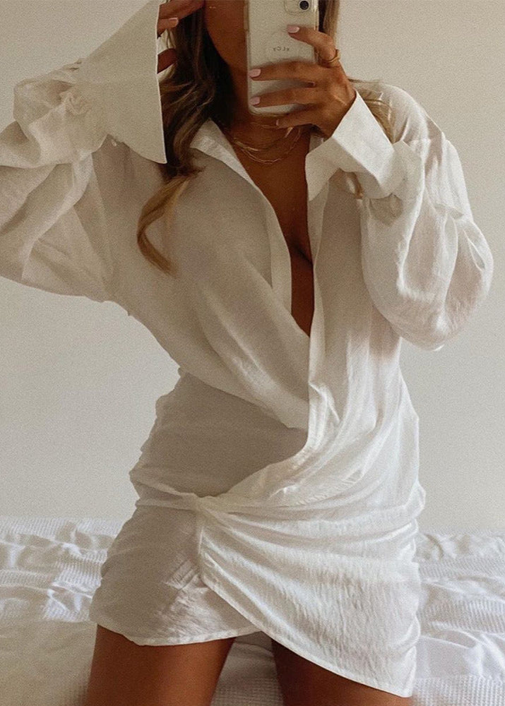 Adiel Plunge Ruch Cross Mini Shirt Dress