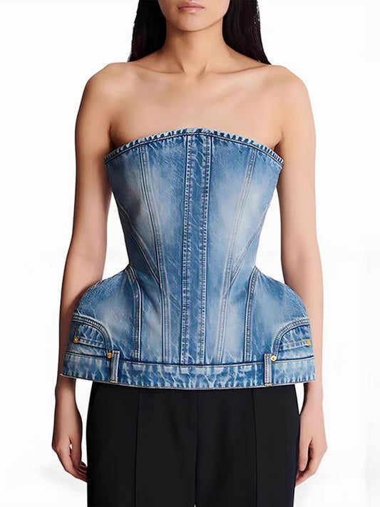Boudica Deconstruct Strapless Denim Top