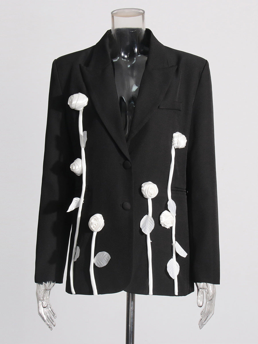 Riker Flower Lapel Plunge Blazer