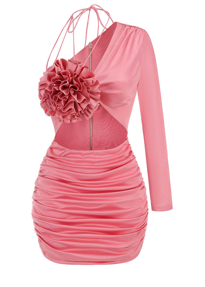 Echdonn Asymmetric Flower Cutout Mini Dress