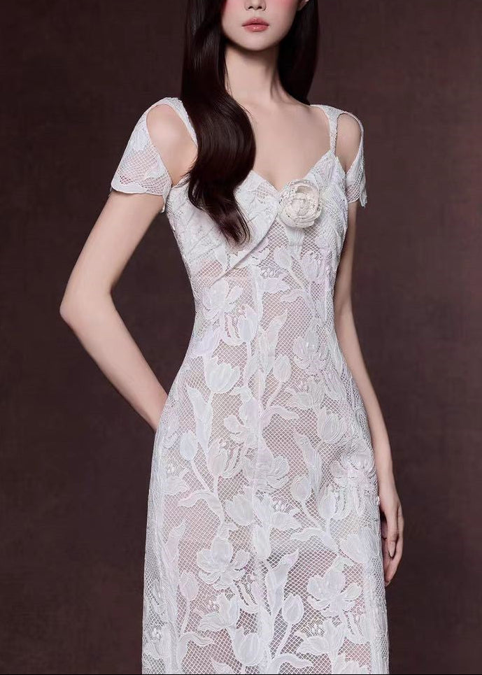Farangis Flower Cutout Lace Midi Dress