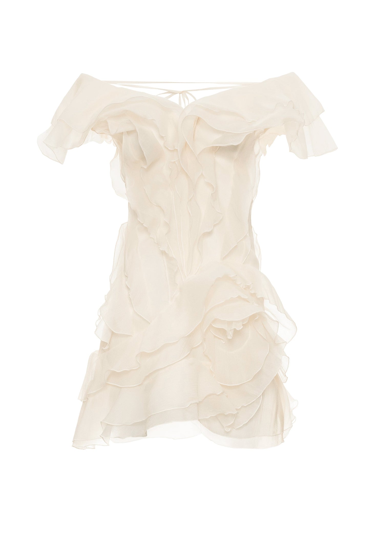 Regan V Neck Ruffle Asymmetric Mini Dress In Apricot