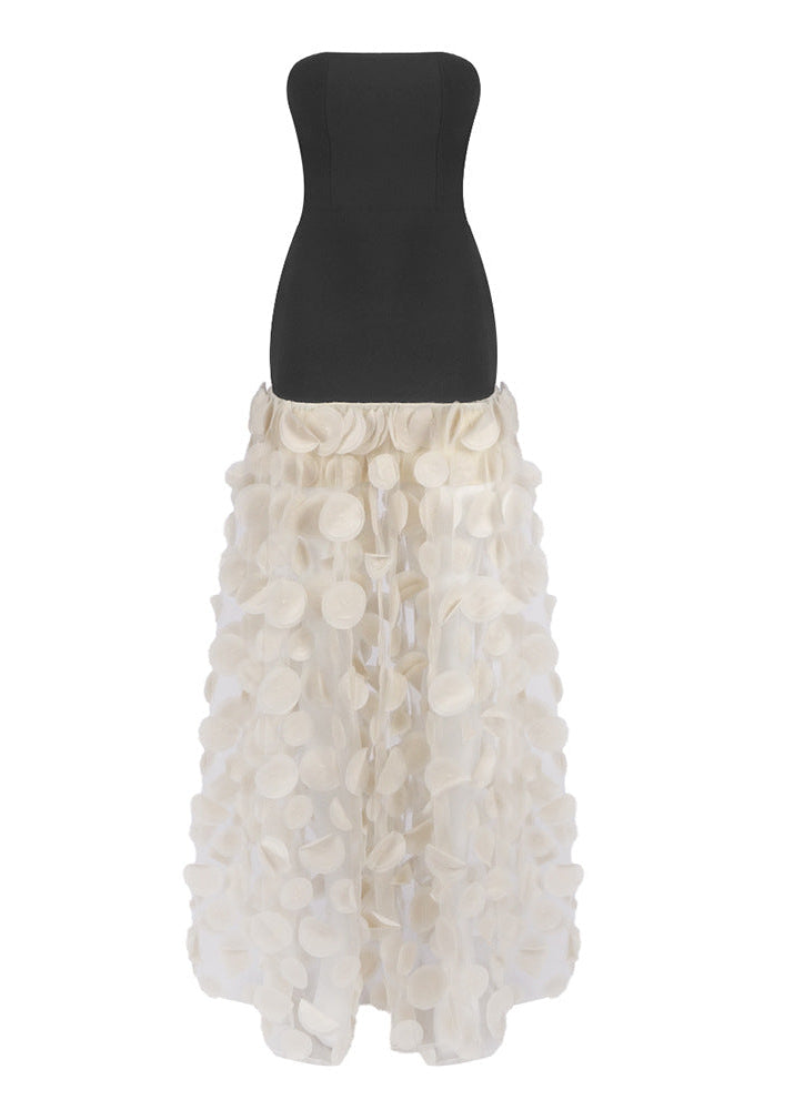 Boyan Dot Strapless Maxi Dress In Apricot
