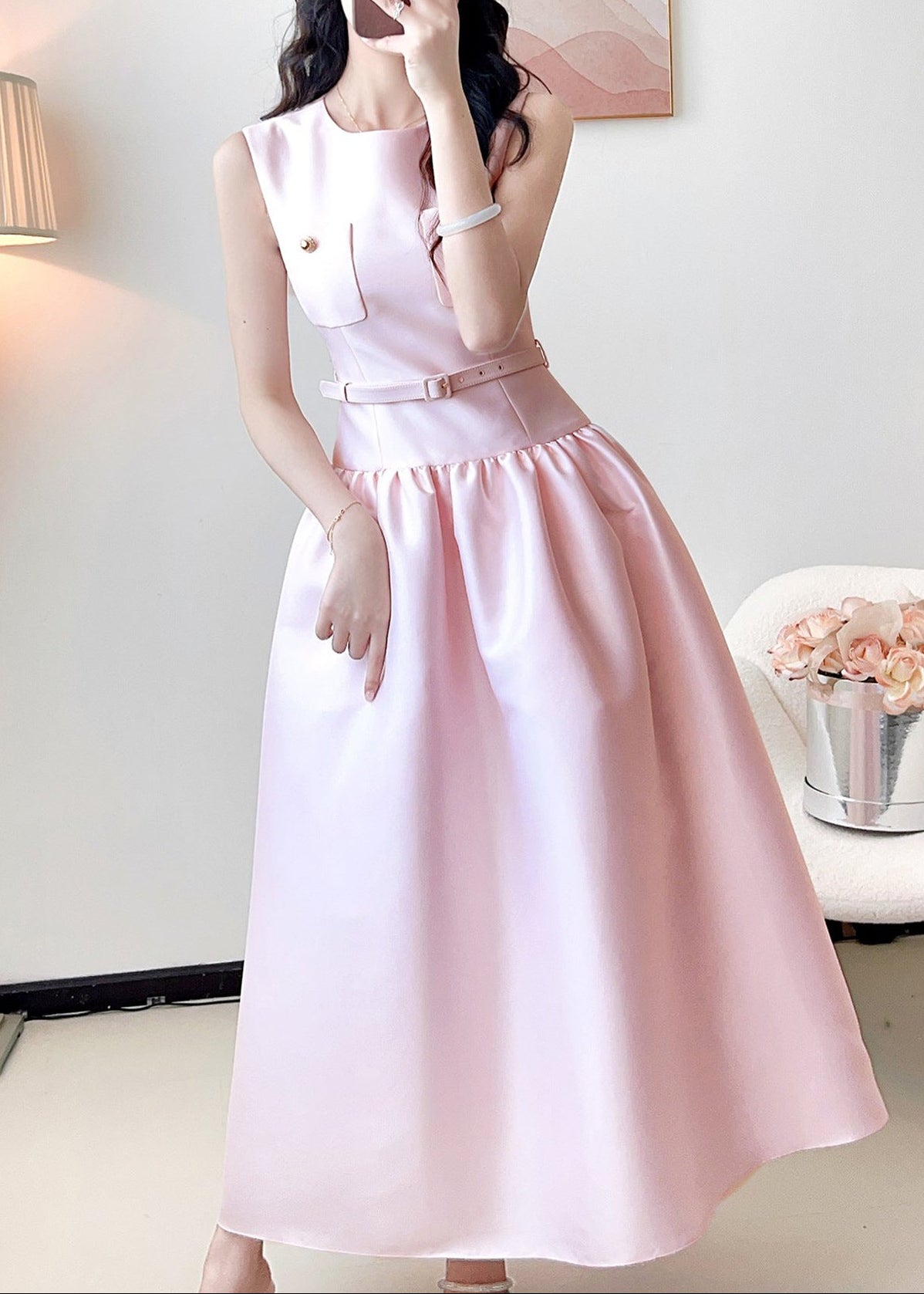 Fani Sleeveless Drop Waist Midi Dress