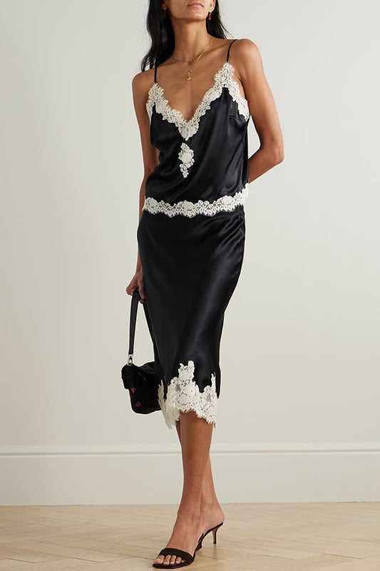 Fedir Plunge Lace Skirt Set