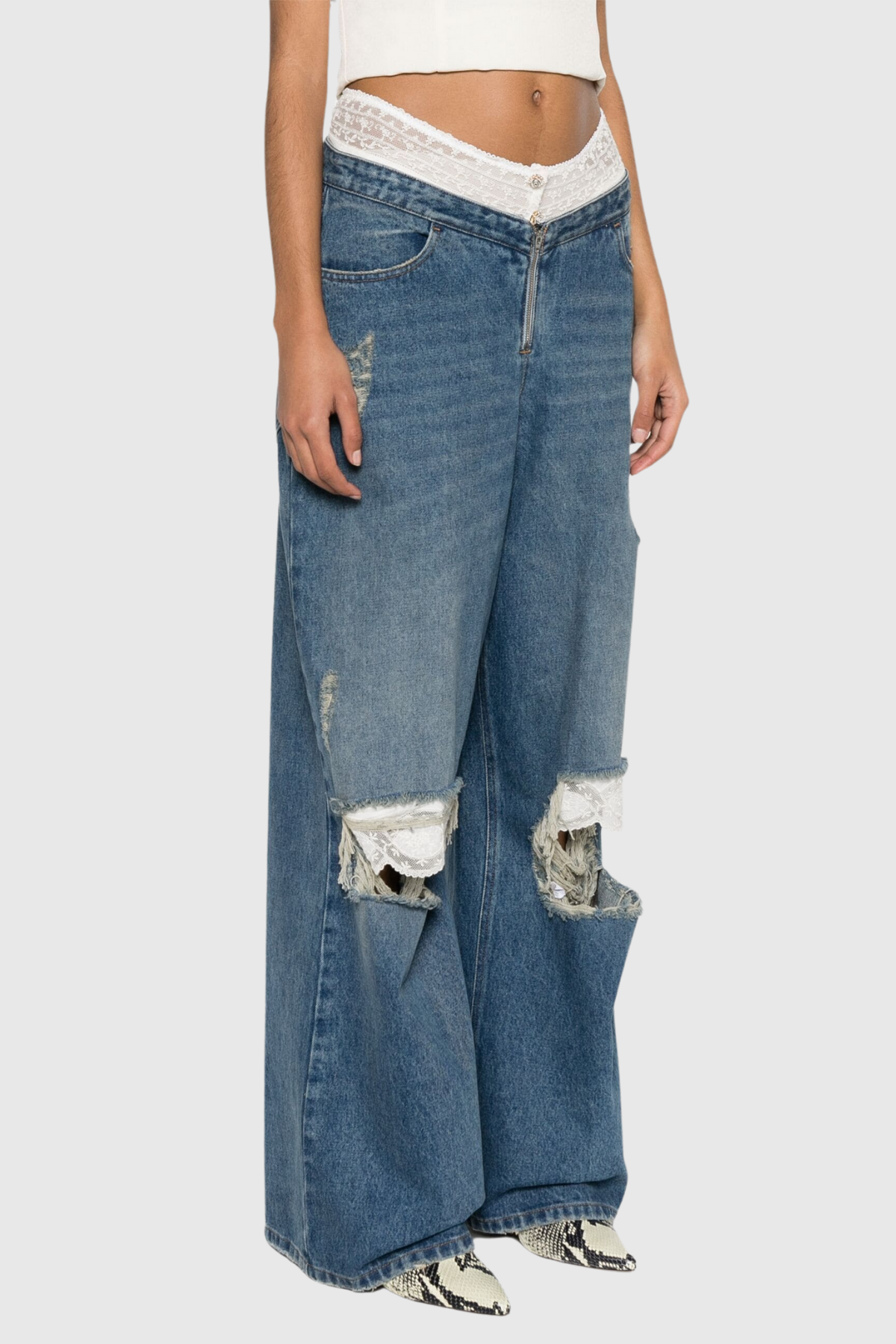 Tibor Lace Patchwork Torn Jeans