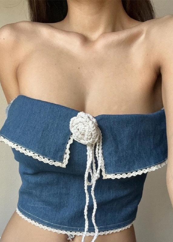 Senna Flower One Shoulder Denim Top