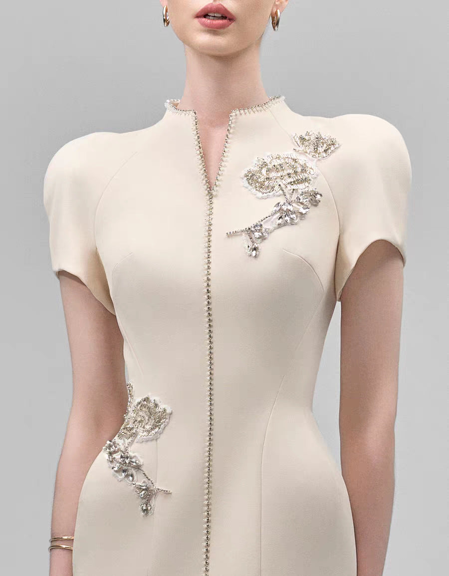 Dragoslav Embroidered Floral Qipao Maxi Dress