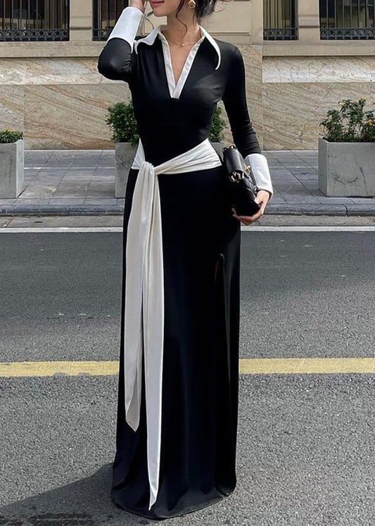 Dionysia Plunge Tie Up Maxi Dress