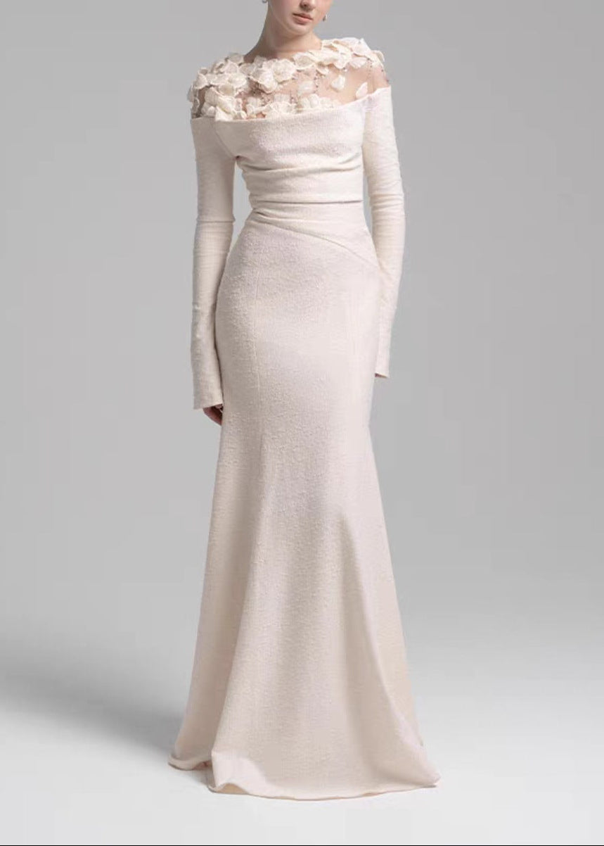 Eamon Flower Deconstruct Maxi Dress In Apricot