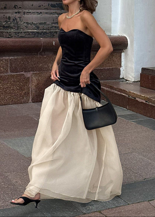 Afton Deconstruct Strapless Mesh Maxi Dress