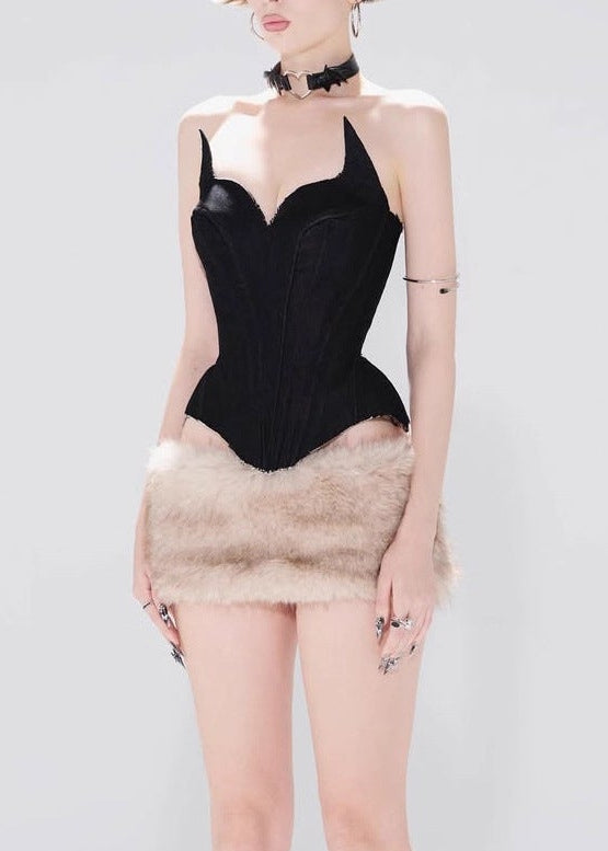 Dmitar Corset Faux Fur Skirt Set