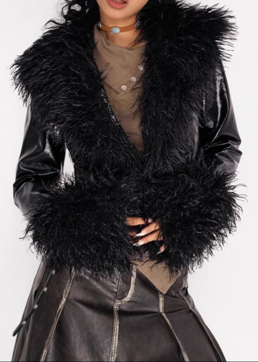 Anson Faux Fur Lapel Leather Jacket