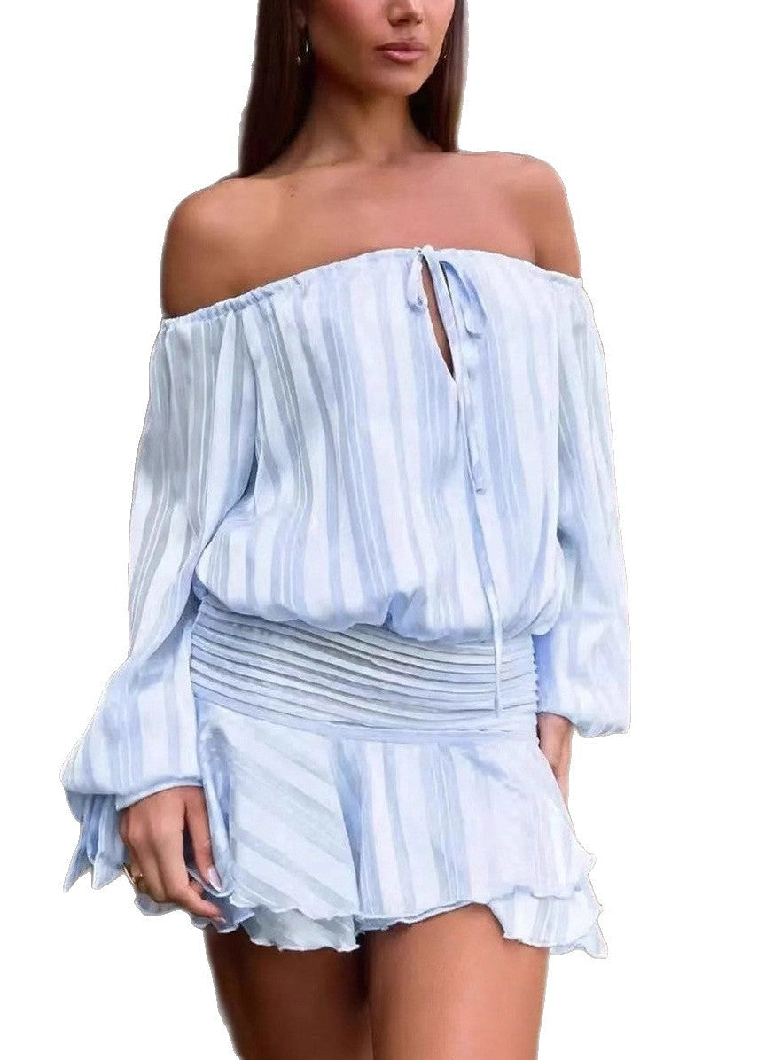 Dovydas Off Shoulder Ruch Stripe Mini Dress