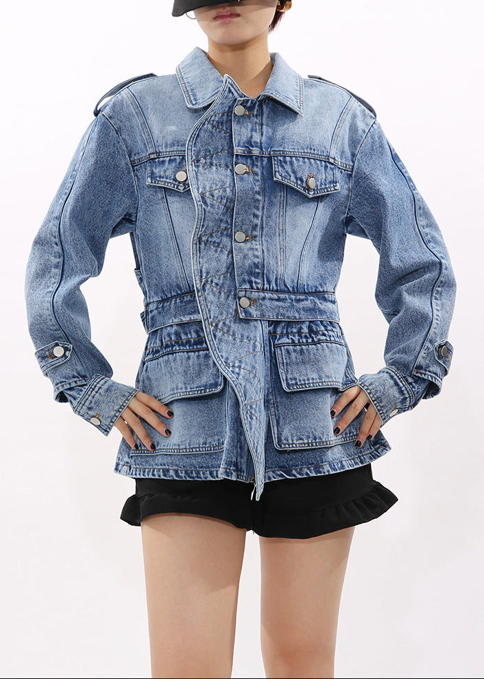 Elouise Asymmetric Ruffle Denim Jacket