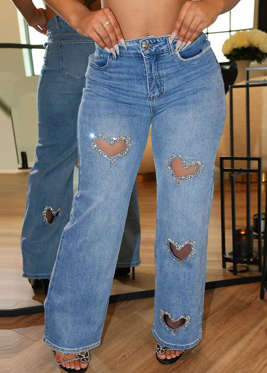 Andoni Love Rhinestone Cutout Jeans