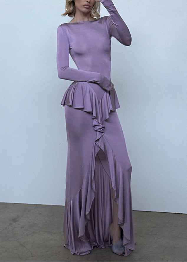 Eldad Backless Ruffle Maxi Dress In Purple